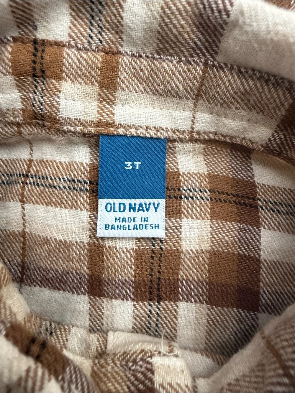 Old Navy Boys 3T Brown Cream Plaid Flannel Button Down Shirt